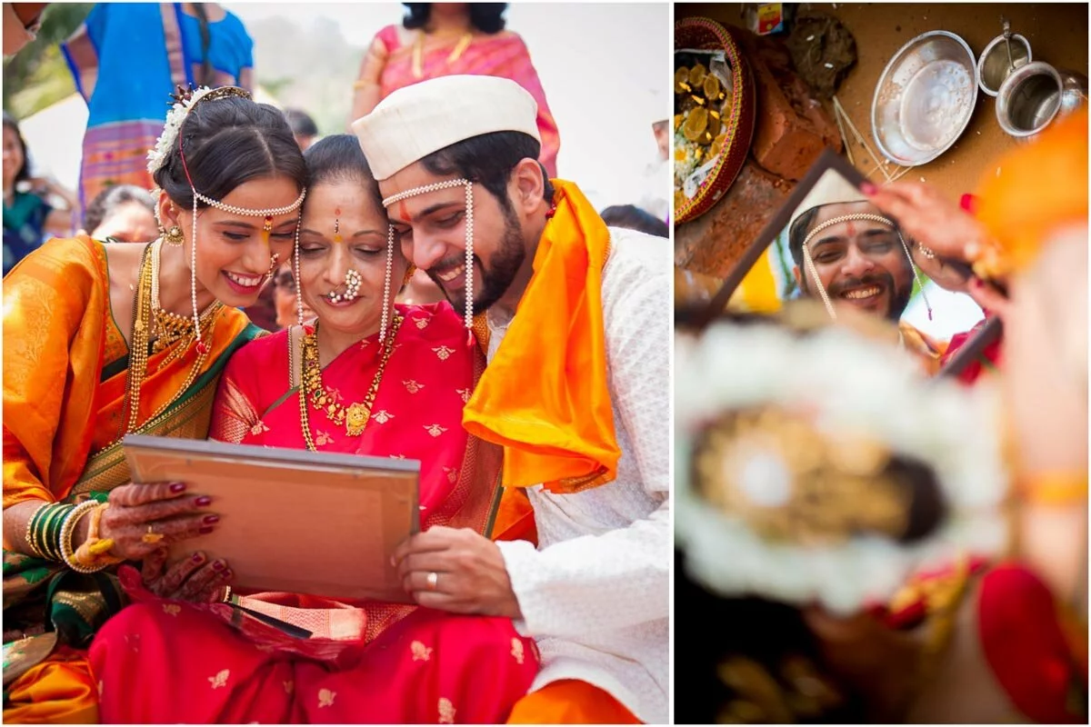 collage of maharashtrian wedding rituals
